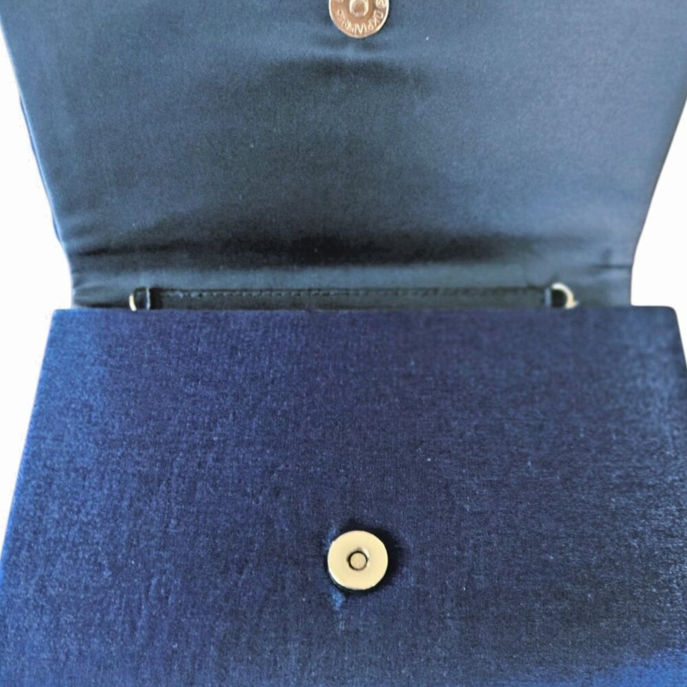 Sapphire Blue Shimmering Satin Evening Bag Bow Flap Clutch Purse Formal Wedding - Picture 6 of 9